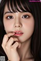 A close up of a woman with long black hair.